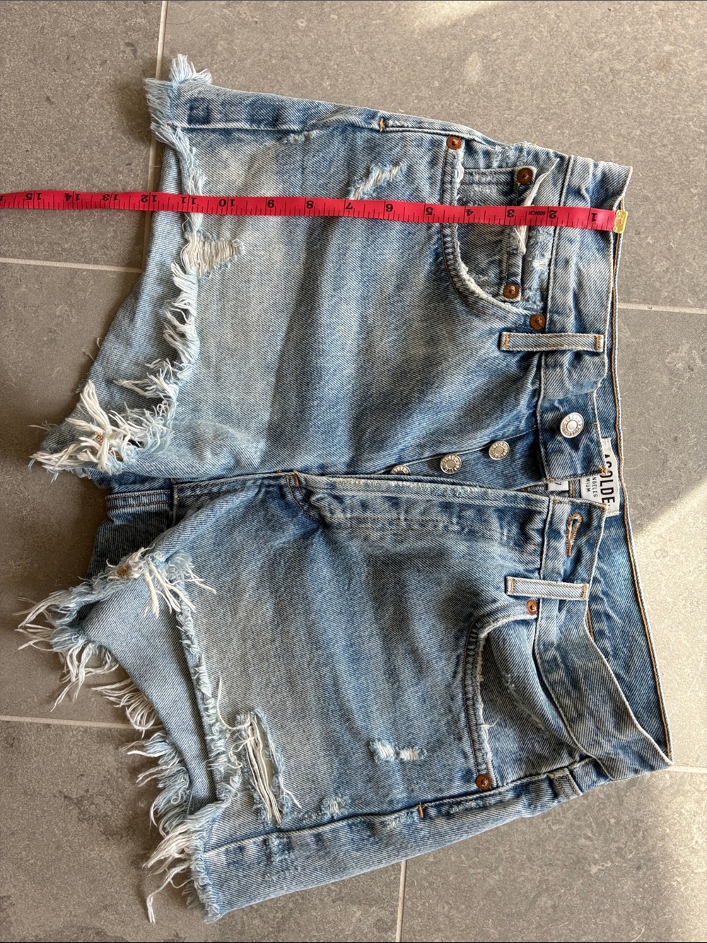 Agolde Light Blue Frayed Hem High-Rise Denim Shorts